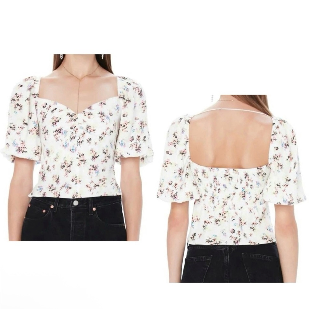 AFRM Floral Puff Sleeve Blouse in Cream